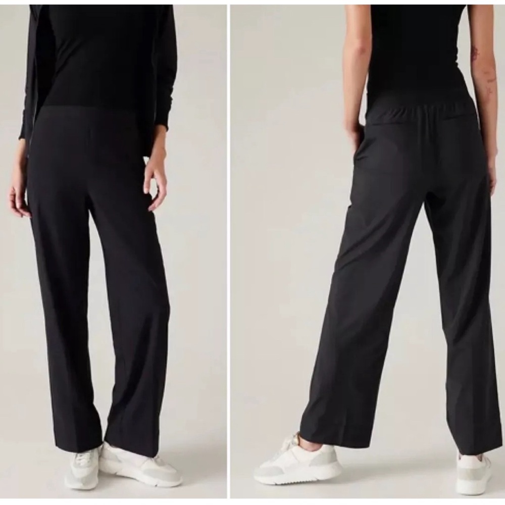 New Athleta wide leg athletic black pant women's M 8 lightweight stretch $99
